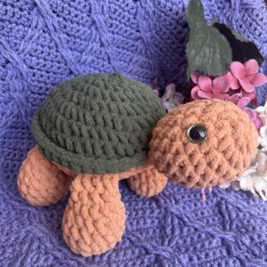 Clover the Land Turtle in orange and green